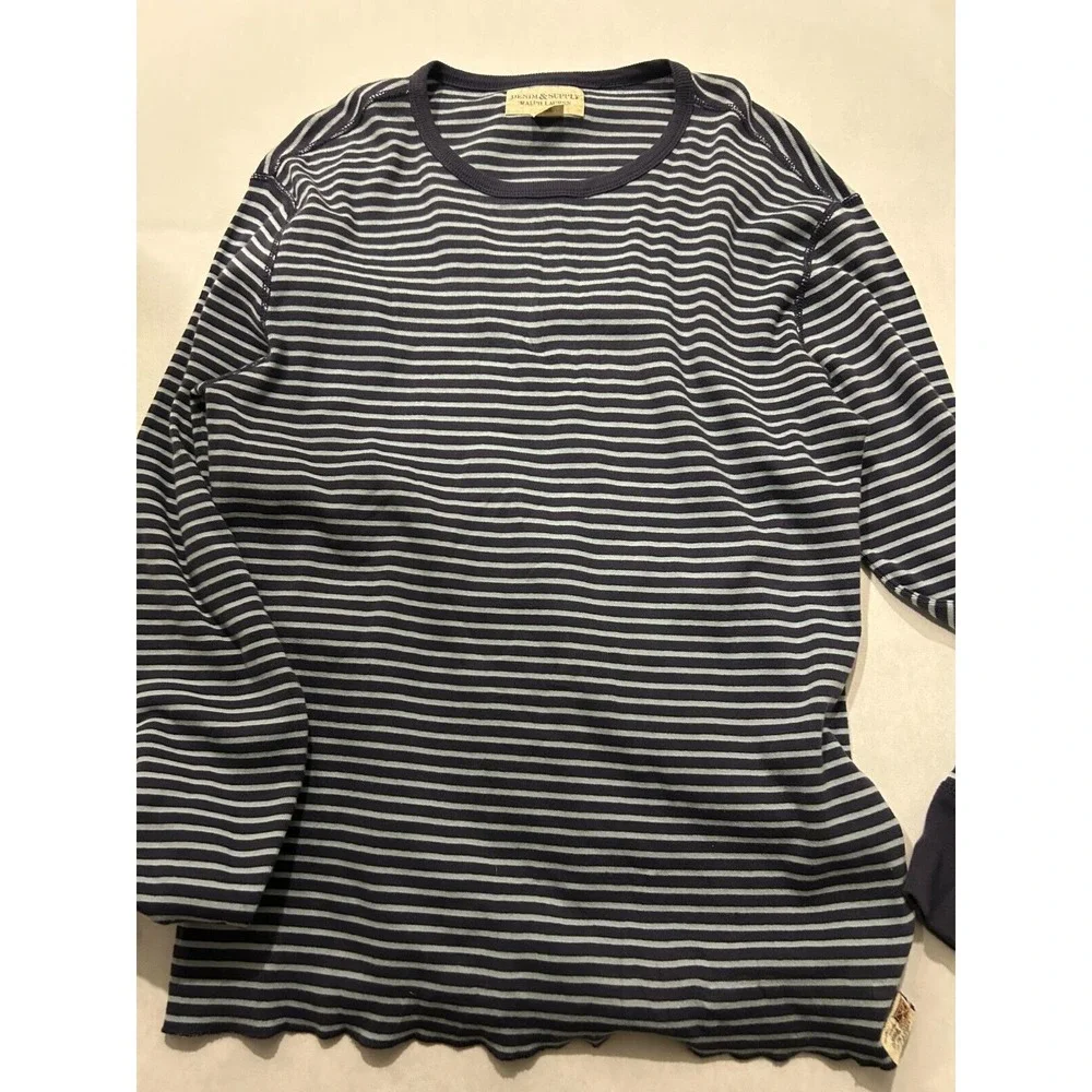 Denim Supply Ralph Lauren Jackie Long Sleeve Mens Large Shirt Stripe Preppy Blue